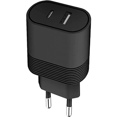 Image de Double Chargeur maison USB A+C PD 32W (12+20W) Power Delivery Noir Bigben Neuf