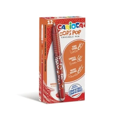 Image de Carioca Lot de 12 stylos effaçables pour l&#039;école et le bureau avec capuche, double caoutchouc poignée ergonomique, rouges,