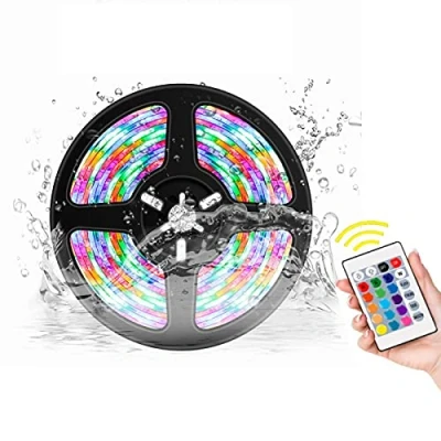 Image de Giftik Bande lumineuse LED étanche avec télécommande à 24 touches, 16 couleurs SMD 5050 multicolores, lumières RVB USB changement de couleur pour cuisine, bureau, plafond, chambre, TV, fête (2