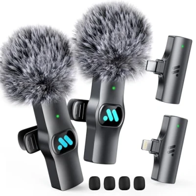 Image de Leettus Lot de 2 Microphones Lavalier sans Fil pour iPhone iPad, Microphone Enregistrement vidéo, Streaming en Direct, interviews, Youtube, TikTok, Vlog