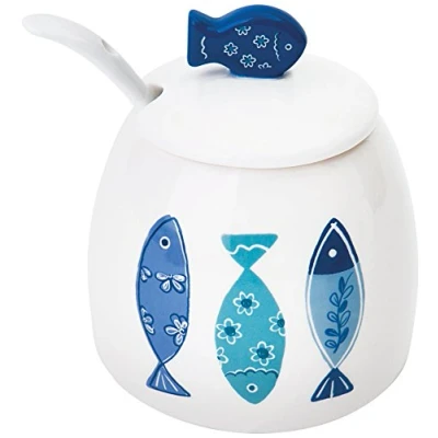 Image de Excelsa Ocean formaggera/sucrier, 200 ML, Céramique, Blanc/Bleu