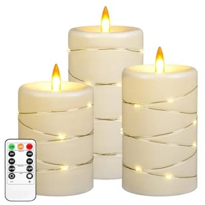 Image de Lumière de bougie LED, 3 bougies à flamme dynamique, une piles, simulation plus réaliste l’effet des flammes, avec télécommande minuterie.
