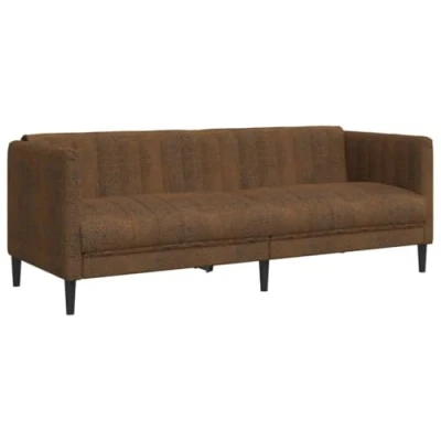 Image de vidaXL Canapé à 3 Places, Siège avec Accoudoirs et Dossier, Rembourré Pieds, Meuble de Salon, Moderne, Marron Similicuir Daim