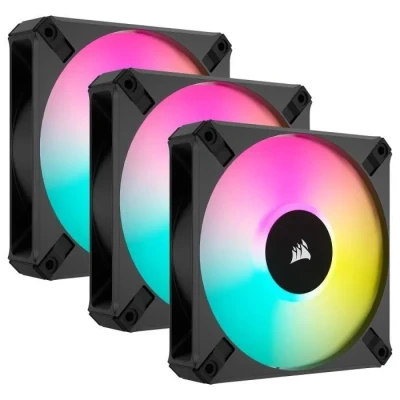 Image de Corsair iCUE AF120 RGB ELITE 120mm PWM Kit de Trois Ventilateurs Huit LED Par Ventilateur Technologie AirGuide Palier Fluid Dynamic Contrôleur Lighting Node CORE Inclus Noir