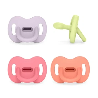 Image de Suavinex, Lot 4 Sucettes Tout Silicone pour Bébés 6/18 Mois, avec Tétine Symétrique SX Pro, Réversible, Super Douce et Souple, Idéal Dormir, Respecte Développement Bucco dentaire. Rose, Vert