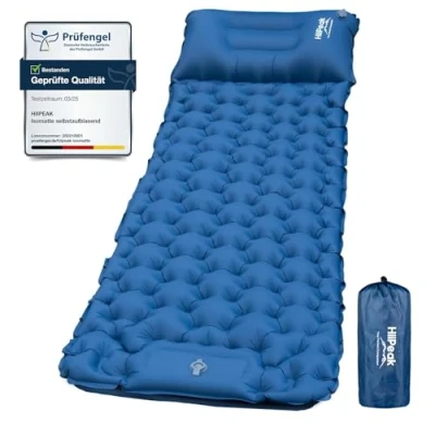 Image de HiiPeak Matelas Camping Portable Gonflable 1 Place avec Oreiller &amp; Pompe à Pied Tapis de Couchage Randonnée Bleu Ultraléger pour Camping, Voyage,