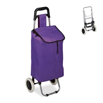 Image de Relaxdays Chariot de courses, pliable, 25 L sac d’achats avec roulettes, chargeable jusqu’à 10 kg, 91 x 40 30cm,violet