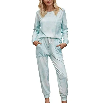 Image de Ladieshow Ensemble pyjama deux pièces en satin pour femme à manches longues, Vert, M