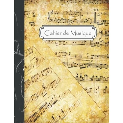 Image de Cahier de Musique: Carnet partitions Papier manuscrit 12 portées par page 108 pages Grand format Couverture Vintage