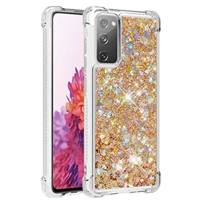 Image de KBIKO zxl Compatible avec Samsung Galaxy S20 FE 5G Étui, Brillant Paillette Floating Quicksands Housse Coque Transparent TPU Antichoc Protective 4G.Gold YBL