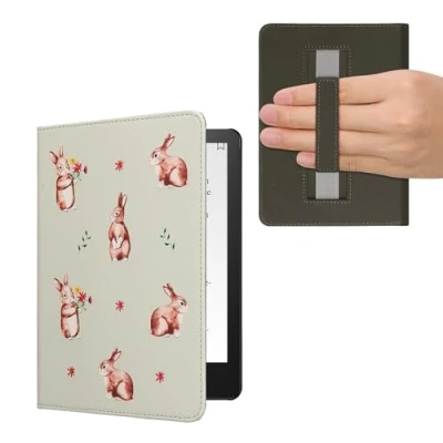 Image de kwmobile Etui Compatible avec Kindle Paperwhite 11e génération Étui à Rabat magnétique Tablette eReader Similicuir Sangle pour Blanc Marron Rose pâle