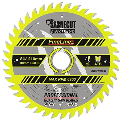Image de 1 x SCCSW21040 SabreCut 210 mm 40T 30 Alésage FineLine Thin Kerf Bois Contreplaqué MDF Aggloméré coupe transversale et longitudinale Lame de scie circulaire