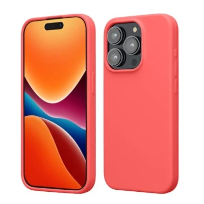 Image de kwmobile Coque pour iPhone 15 Pro Housse de téléphone Fine en Silicone avec Surface Douce et Anti Choc Corail Fluo