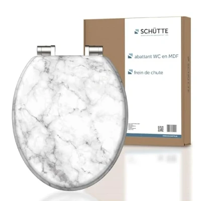 Image de SCHÜTTE Marmor Stone Abattant WC en MDF avec frein de chute Blanc/gris