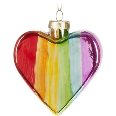 Image de BRUBAKER Cœur Arc en Ciel Boule de Noël Verre Peint à la Main 8 cm d&#039;arbre Décoration Soufflée Bouche Figurines Pendentif Multicolore