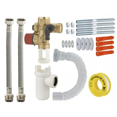 Image de Kit complet raccordement chauffe eau avec groupe de sécurité droit + fixations NOYON &amp; THIEBAULT