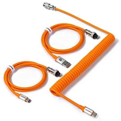 Image de MAMBASNAKE C04 Câble USB C Spiralé pour Claviers Mécaniques, Aviateur 2 en 1 Custom A to Type et C, Charging Double Sleeved avec Connecteur 5 Pin Orange
