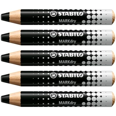 Image de Crayon marqueur STABILO MARKdry Lot de 5 Crayons Ardoises et Tableaux blancs, Large à Mine XXL, Effaçable noir