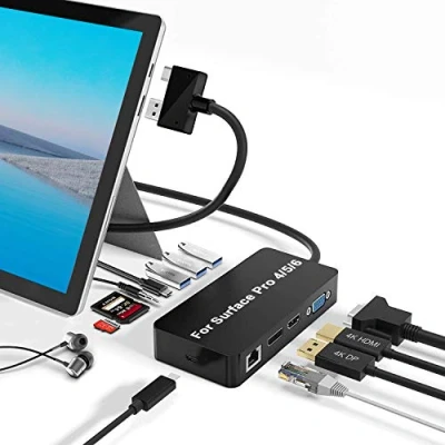 Image de Surface Pro Dock pour Hub USB 4 / 5 6 avec Port Gigabit Ethernet, d&#039;affichage HDMI VGA DP 4K, 3 Ports 3.0, de Sortie Audio, C, Lecteur Carte SD/TF