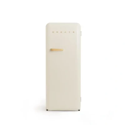 Image de CREATE / RETRO FRIDGE 150 WOOD/Réfrigérateur Blanc cassé avec Poignée Bois/Pratique et fonctionnel, Matériaux résistants