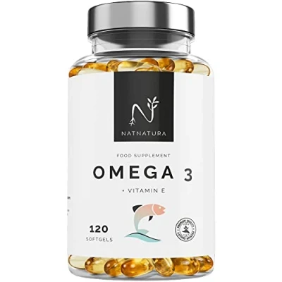 Image de oméga 3 concentration maximale EPA DHA. Acides gras (2 000 mg) + vitamine E à base d&#039;huile de poisson sauvage. 120 perles molles