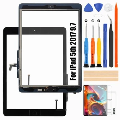 Image de Écran Tactile Numériseur pour iPad 9.7 2017 5ème Génération A1822 A1823 iPad5 Remplacement Verre avec Home Button Noir (Pas LCD)