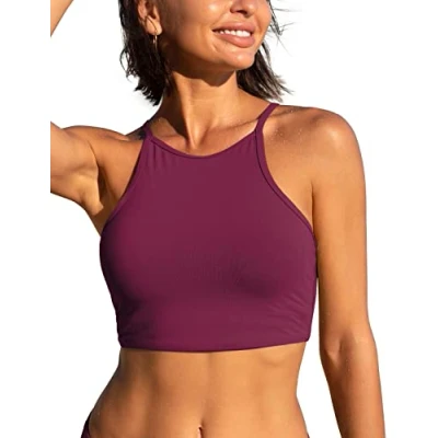 Image de CRZ YOGA Hauts de Bikini à Dos Nageur pour Femmes Maillot Bain rembourré col Haut Fuchsia 38