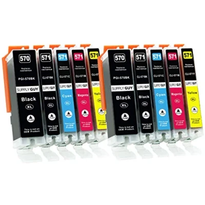 Image de Supply Guy 10 Cartouches d&#039;encre avec Puce Compatible Canon PGI 570 CLI 571 pour Pixma MG5750 MG5751 MG5752 MG5753 MG6850 MG6851 MG6852 MG6853 TS5050 TS5051 TS5053 TS5055 TS6050 TS6051 TS6052