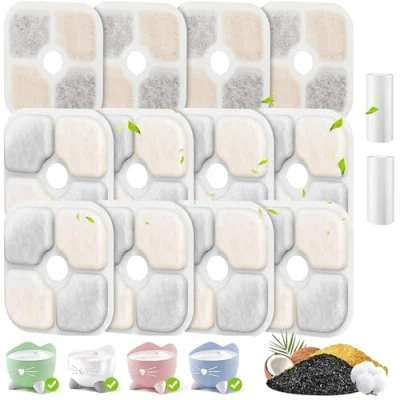 Image de 12 Filtre Fontaine Eau Chat Compatible avec Pixi à pour 2,5 L, de Remplacement 43722 43721 Distributeur d&#039;eau Animaux, 2 Tuyaux