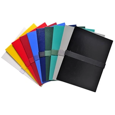 Image de Exacompta Réf. 2640E Carton de 10 chemises à dos extensible balacron fermeture par sangle auto agrippante/scratch capacité 1000 feuilles dim 24x32 cm pour format A4 couleurs assorties