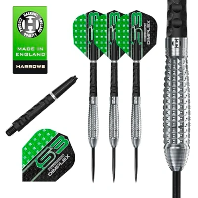 Image de Harrows Jeu de Fléchettes Dimplex Bomb et fuselées professionnelles 90 % tungstène Tous poids 10 pièces Avec tiges Midi noires ailettes Forme barbe 23 g