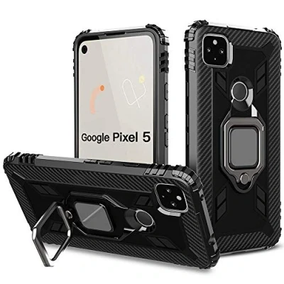 Image de TANYO Coque pour Google Pixel 5, Housse TPU Silicone Etui avec 360 Support, Rugged Armor Bumper Case, Telephone Cover Robuste, Noir