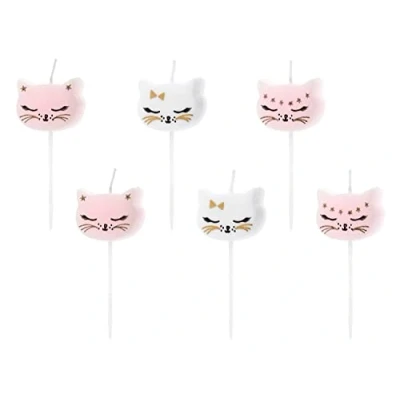 Image de PartyDeco Lot de 6 Bougies en Forme Chat Blanc/Rose