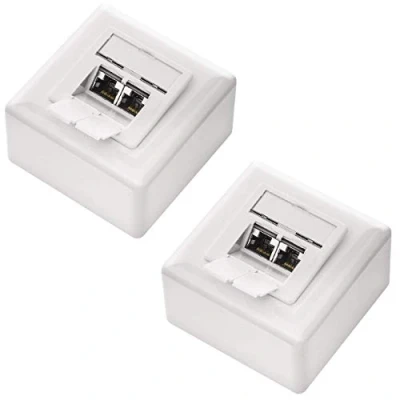 Image de deleyCON 2x CAT 6a Universel Prise Réseau Port RJ45 Blindé Surface ou Affleurant 10 Gigabit Ethernet EIA/TIA 568B Blanc