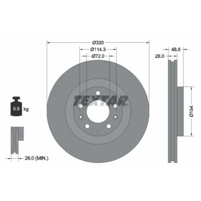 Image de TEXTAR PRO 92203403 Disque de frein 320 28 05/08 114,3 ventilé l&#039;intérieur revêtu sans boulon fix roue, moyeu roue MAZDA: CX 7, 9