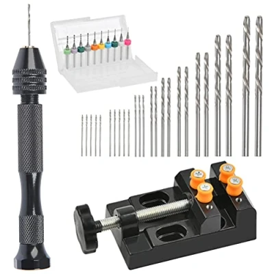 Image de DODUOS 37 Pièces Ensemble de Perceuse à Main Mini Precision Aluminum Mandrin sans Clé Foret Fraise Twist Forets Torsion et Étau Banc pour Artisanat Sculpture Bricolag