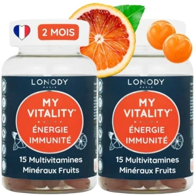 Image de Pack 2 mois Vitamines, Minéraux et Compléments Gummies Multivitamines, Immunité Energie Formule Complète Fruitée Sans Sucre Made in France Acerola Guarana Ginseng, Vitamine C, D, B12 Zinc