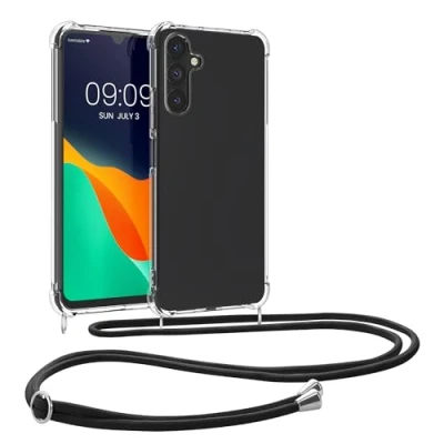 Image de kwmobile Coque Collier Compatible avec Samsung Galaxy A05s Housse de Protection en TPU Cordon Sangle Noir Transparent