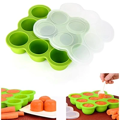 Image de Cisixin Récipient Nourriture pour Repas Bebe 9 Pots de Conservation, Boites congélation Moule Glace avec Couvercle en Silicone (Vert)