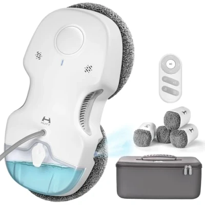 Image de HUTT C65 Robot Nettoyeur Vitre avec Réservoir d&#039;eau 80ML, Laveur de 3800Pa, Gicler l&#039;eau Automatique, Télécommandé, pour Toutes Les Surfaces Lisses, 10 Chiffons