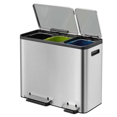 Image de EKO VB 912831 Ecocasa Step Bin 15+15L Acier Inoxydable, INOX Mat, 32.1 x 40.4 49.2 cm