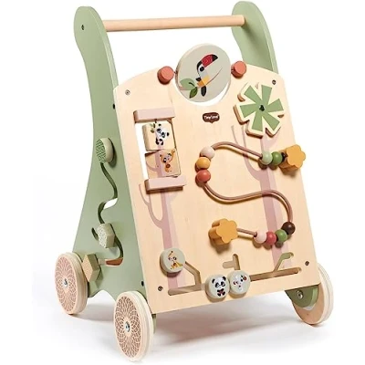 Image de Tiny Love Chariot de Marche en Bois, 2 1 trotteur d&#039;activités pour bébé, 12 activités interactives, Motricité, Développement cognitif, Design naturel confortable, Dès 18 mois, Boho Chic