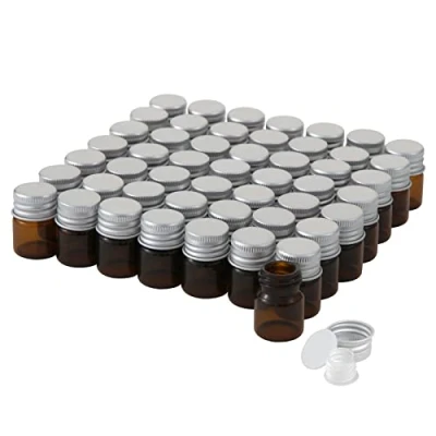 Image de Cadbibe fioles en verre de 5 ml avec bouchons à vis et plastique, petites d&#039;échantillon liquide ambre, anti fuite, 50 pièces