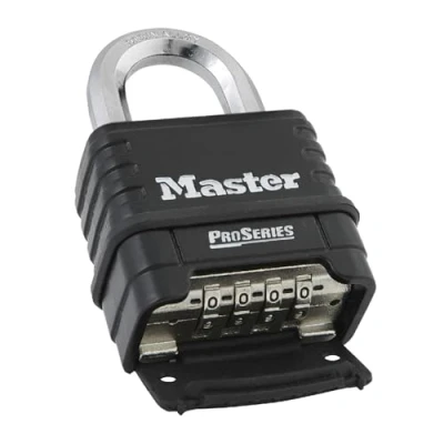 Image de Master Lock Cadenas rectangulaire en acier trempé blindé, serrure de haute sécurité, idéal pour les unités stockage, abris jardin, garages, clôtures et plus encore