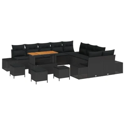 Image de Set de 14 pièces canapés jardin avec coussins noir en rattan synthétique, Canapé 2 places 3362849
