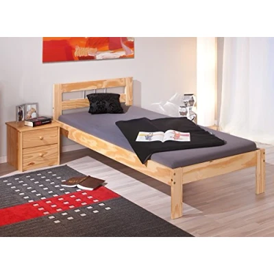 Image de Inter Link Lit en bois Cadre de jeune d&#039;invité simple moderne pin massif sans sommier Nature laqué Jana 90 x 200 cm
