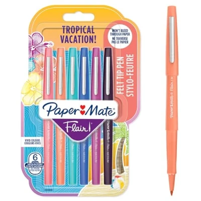 Image de Paper Mate Flair Stylos feutres de Coloriage pointe moyenne (0,7 mm) Couleurs Tropical Lot 6
