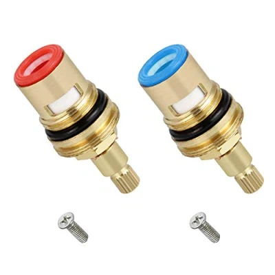 Image de 2Pcs Tête a Disques Céramique, DECARETA 1/2&quot; Cartouches Universelles de Rechange pour Robinet en Laiton 20 Crans x 53mm Cusine, Salle Bain (Chaud et Froid)