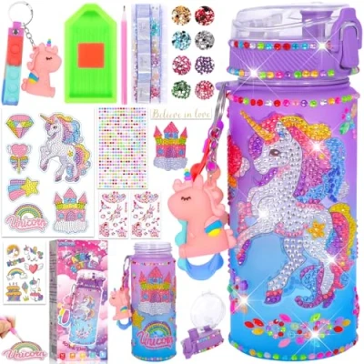 Image de SaiXuan Licorne Bricolage Gourde Fille DIY, 600ml à Personnaliser avec Kit de Loisir Créatif Enfant, Cadeau 6 12 Ans, Diamond Painting Jeux Enfant 2 3 4 5 Ans