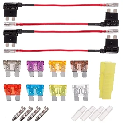 Image de BOJACK 4pcs 12V 24V Standard ATC Add a Circuit Robinets à Fusibles, Porte Fusible Lame Arrière avec 8pcs Fusibles mini (2A / 3A 5A 7.5A 10A 15A 20A 25A)